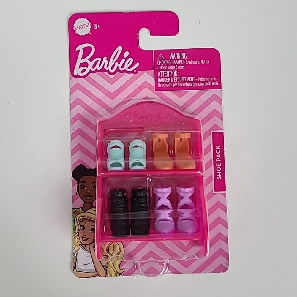 Barbie Doll 5pc Shoe Pack Princess Accessories Boots Colorful Heels Shoe Rack